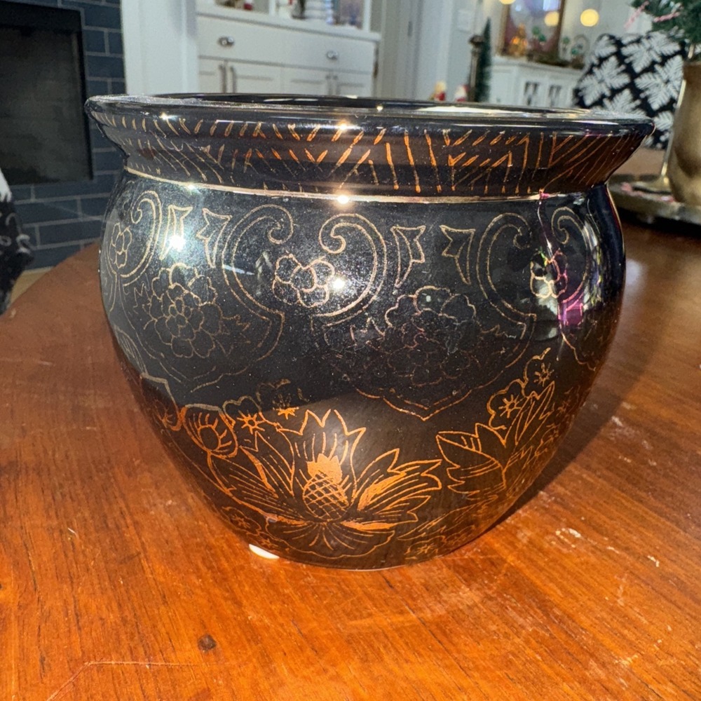 Vintage Lemax Gold‎ Black Bowl Vase Decorative Piece RARE OLA50